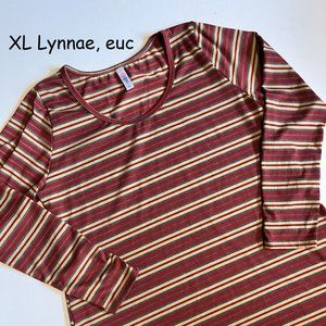 XL Lularoe Lynnae long-sleeved top, red with stripes